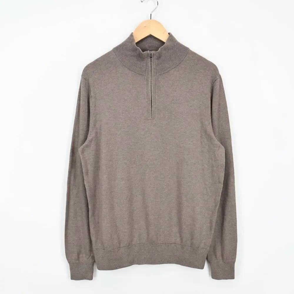 J.Crew Mercantile Men's 1/4 Zip Long Sleeve Wool Blend Sweater Brown Size M